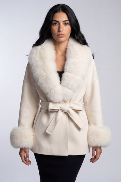 Veste cachemire fourrure femme blanc Héritage fourrure