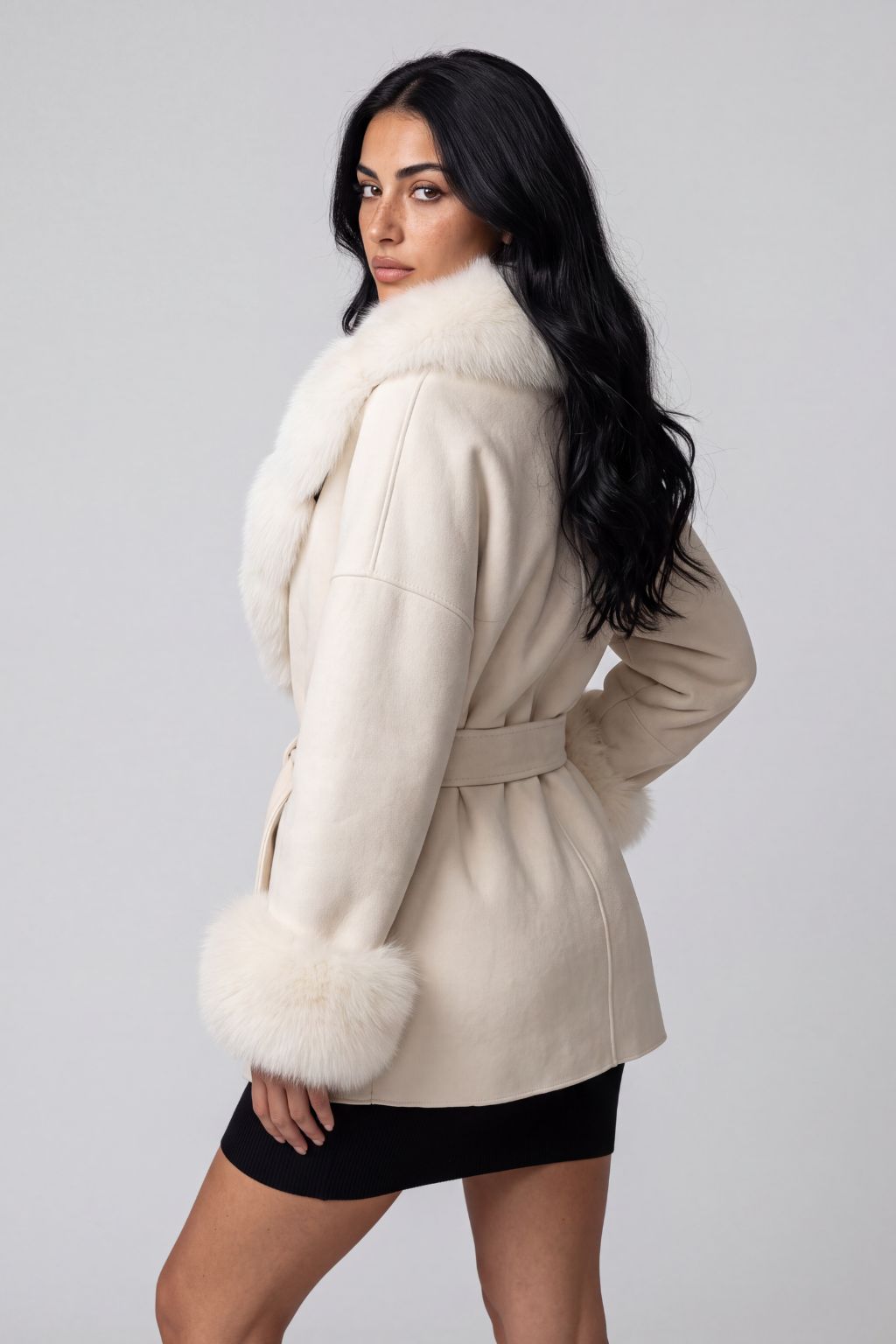 Veste cachemire fourrure femme blanc Héritage fourrure