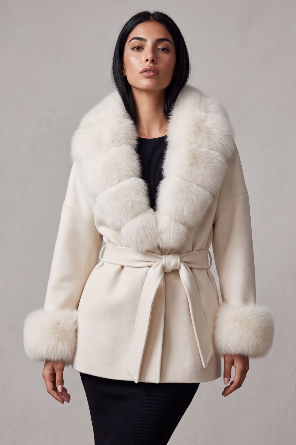 Veste cachemire fourrure femme blanc Héritage fourrure