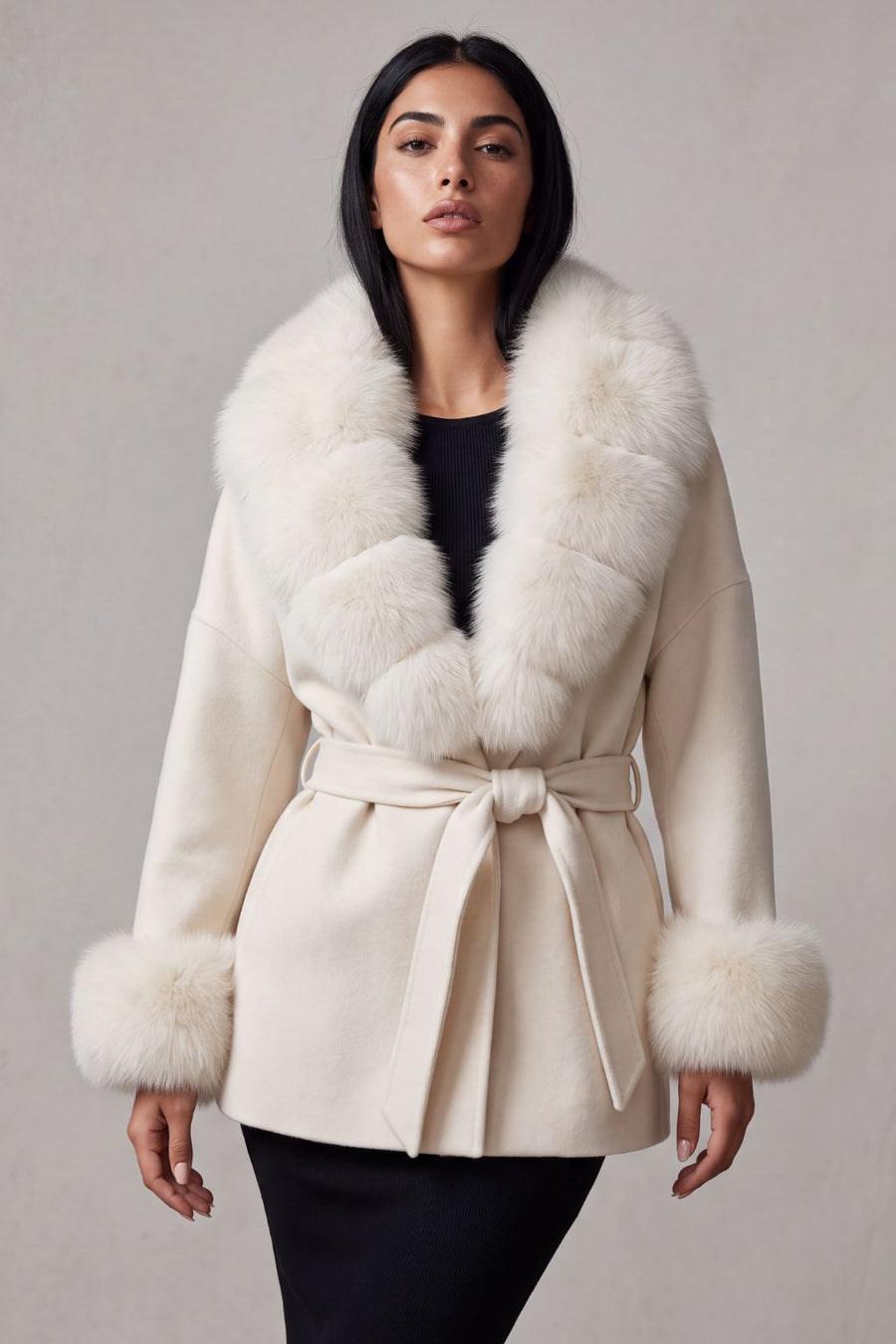 Veste cachemire fourrure femme blanc Héritage fourrure
