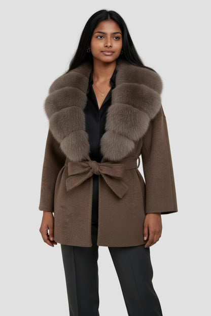 Veste cachemire fourrure femme brun Héritage fourrure