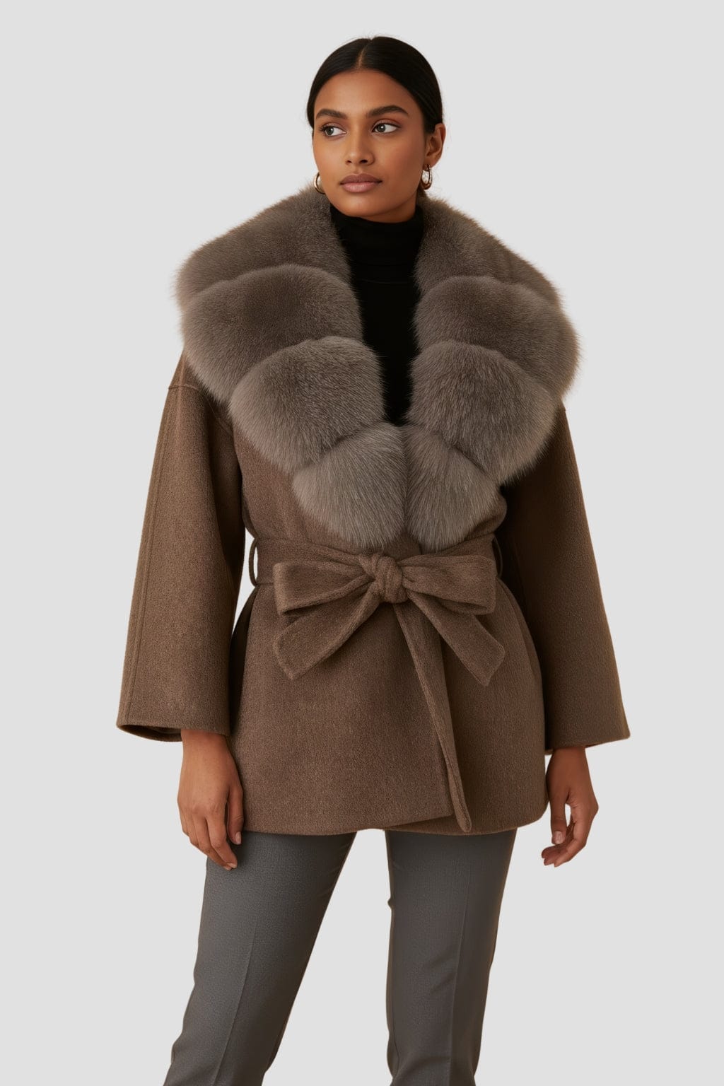 Veste cachemire fourrure femme brun Héritage fourrure