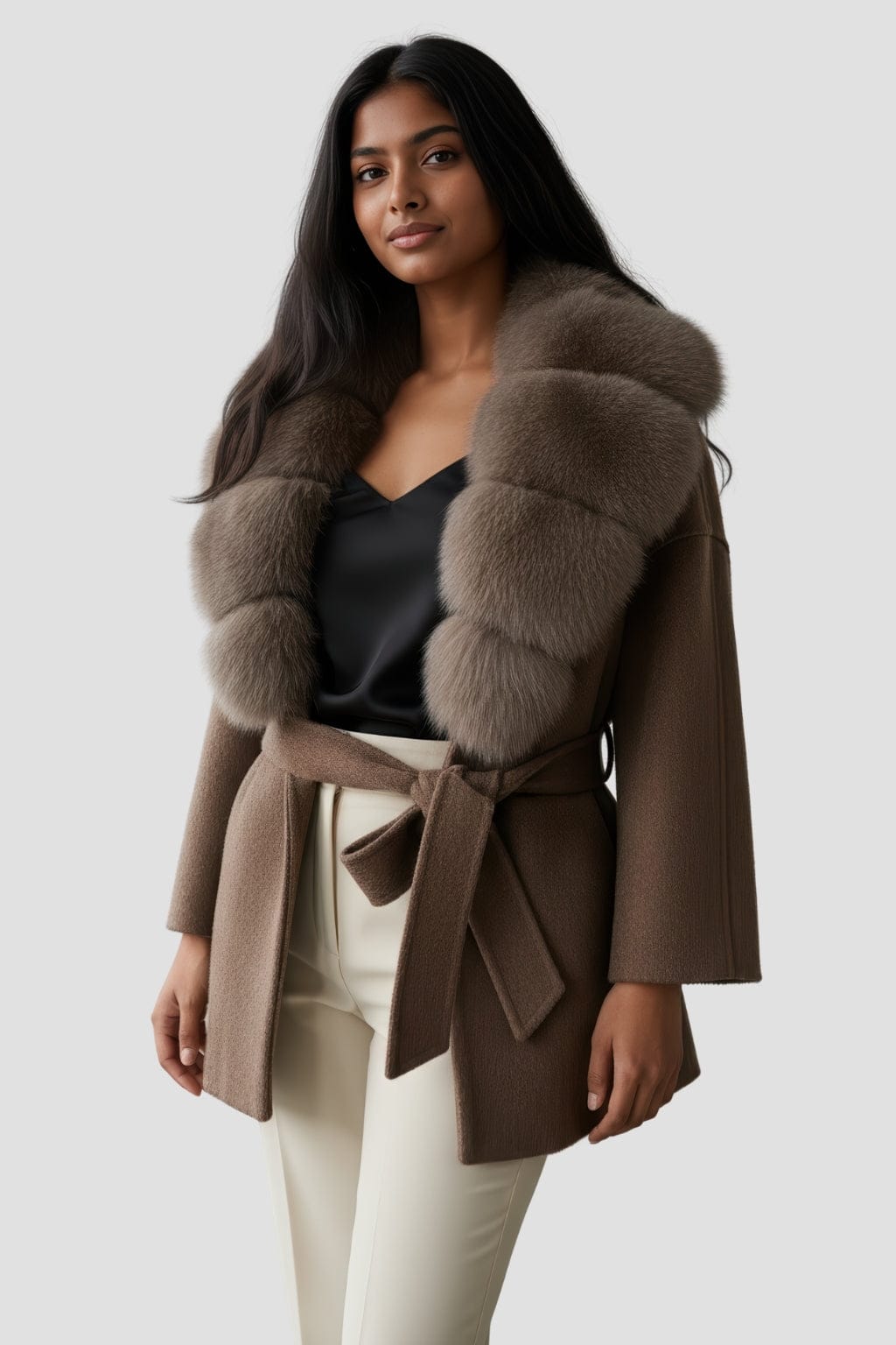 Veste cachemire fourrure femme brun Héritage fourrure