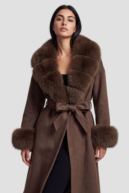 Veste cachemire fourrure femme brun Héritage fourrure