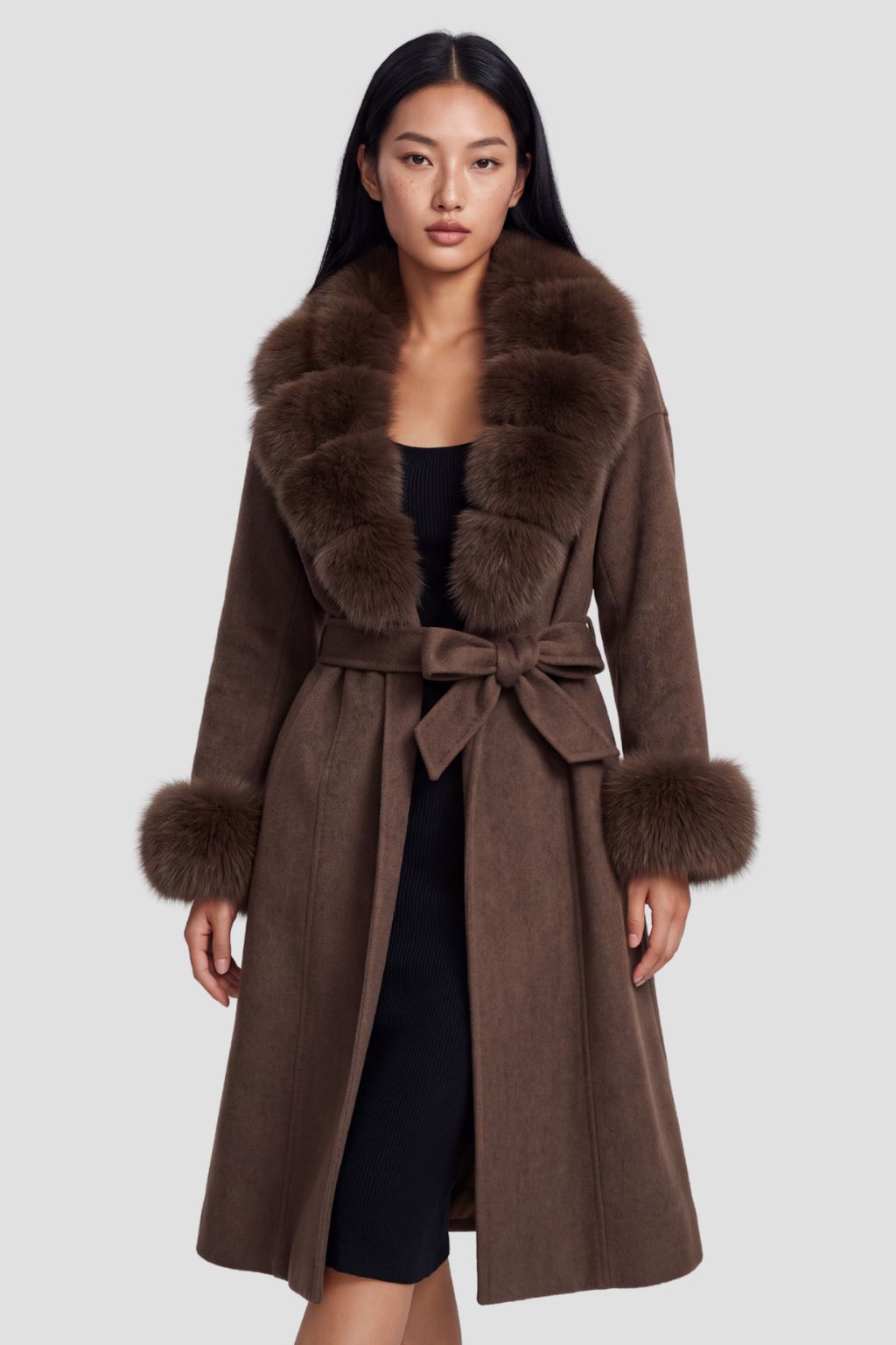 Veste cachemire fourrure femme brun Héritage fourrure