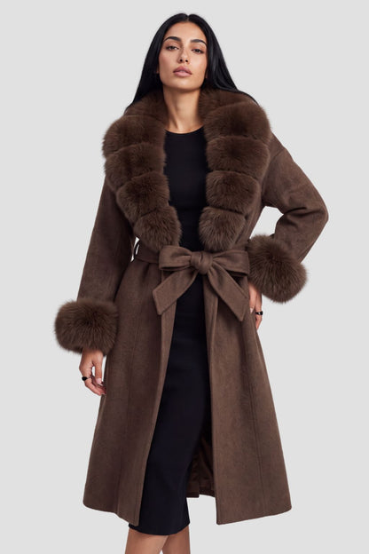 Veste cachemire fourrure femme brun Héritage fourrure