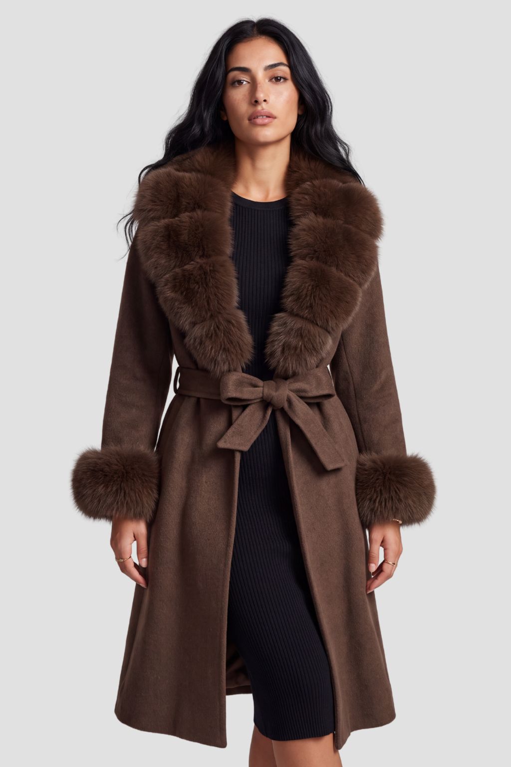 Veste cachemire fourrure femme brun Héritage fourrure