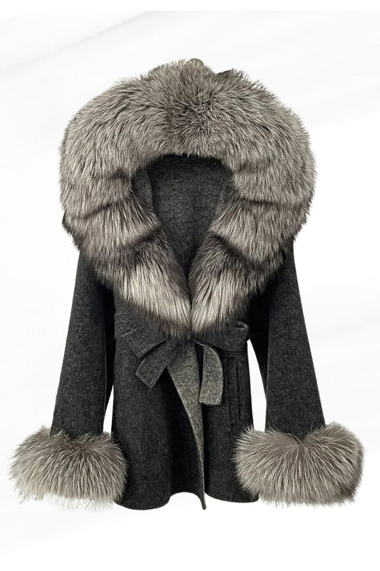 Veste cachemire fourrure femme grise Héritage fourrure