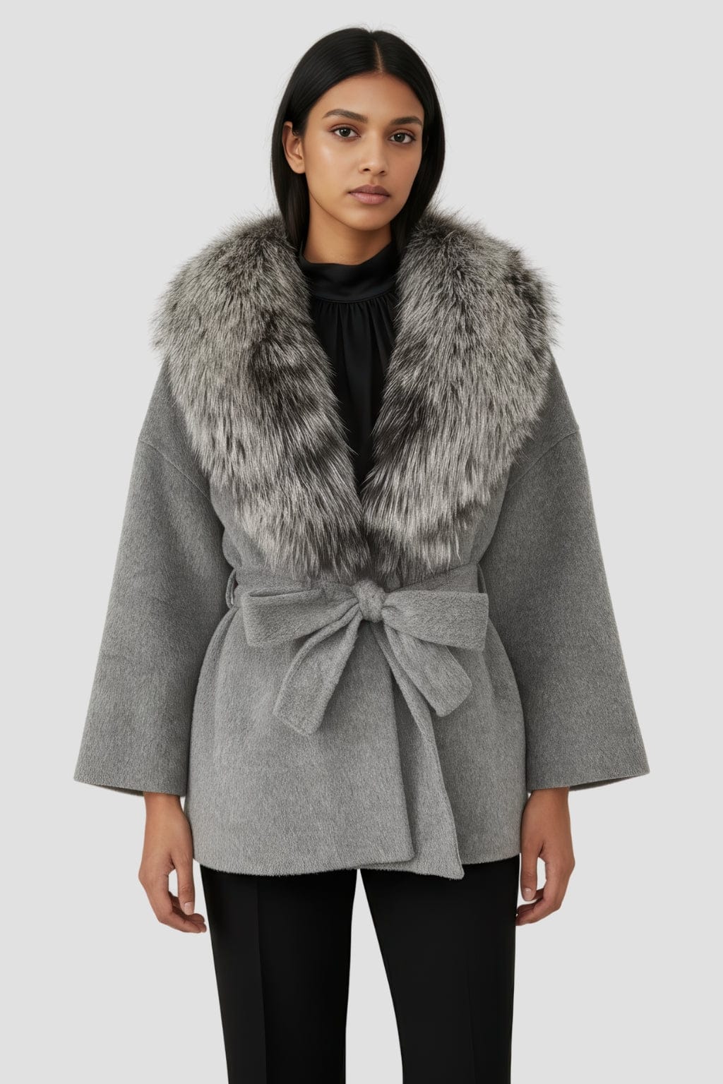 Veste cachemire fourrure femme grise Héritage fourrure