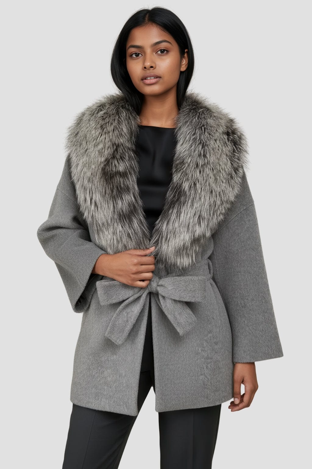 Veste cachemire fourrure femme grise Héritage fourrure