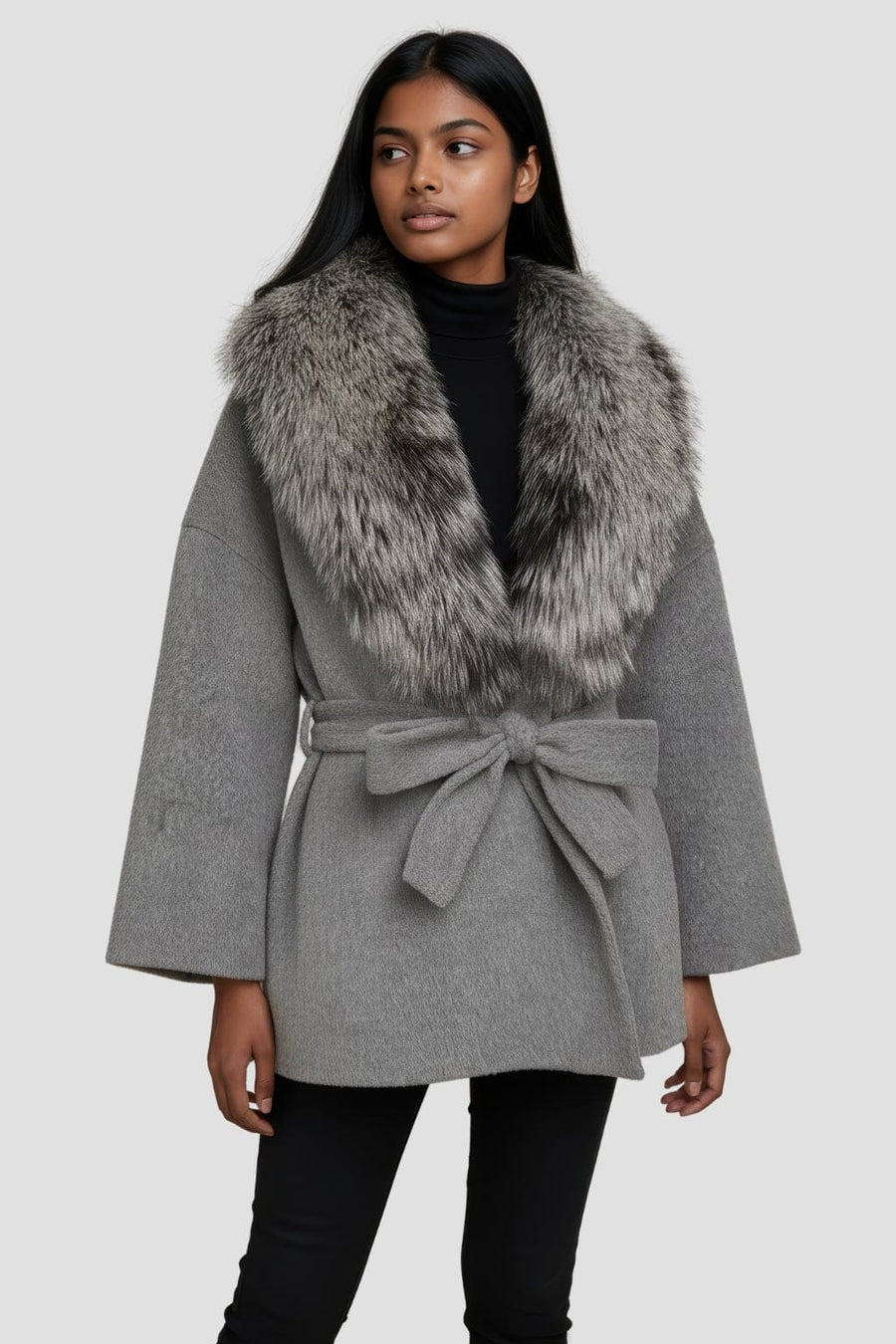 Veste cachemire fourrure femme grise Héritage fourrure