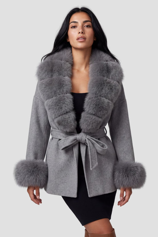 Veste cachemire fourrure femme grise Héritage fourrure