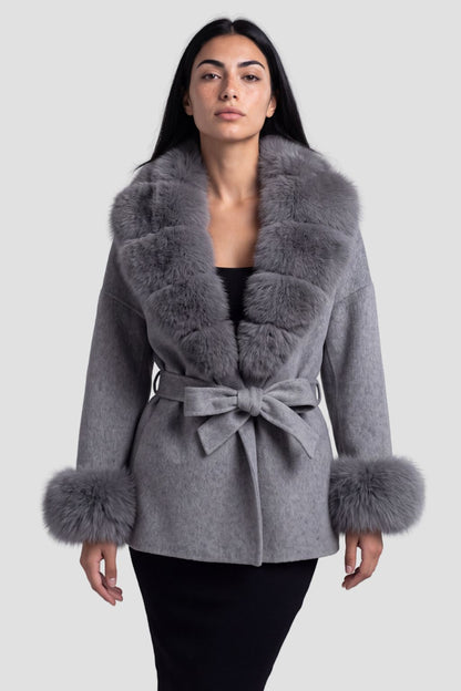 Veste cachemire fourrure femme grise Héritage fourrure