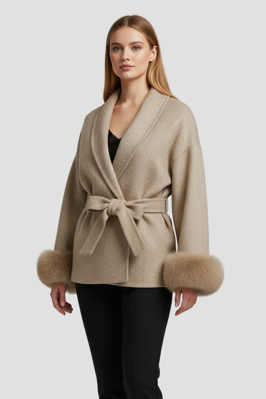 Veste cachemire fourrure femme marron Héritage fourrure