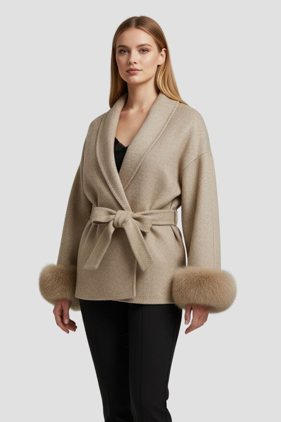 Veste cachemire fourrure femme marron Héritage fourrure