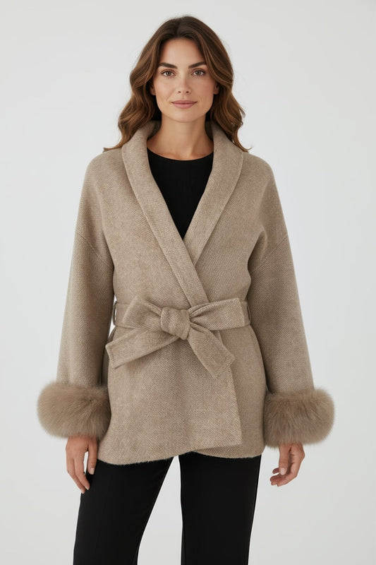 Veste cachemire fourrure femme marron Héritage fourrure