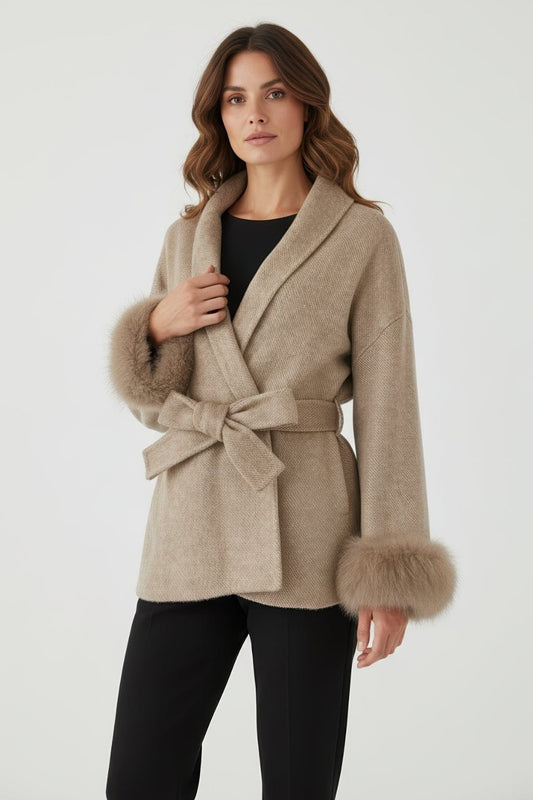 Veste cachemire fourrure femme marron Héritage fourrure