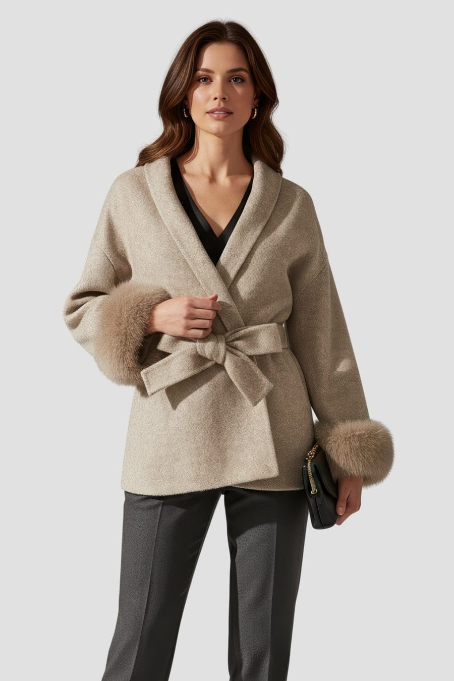 Veste cachemire fourrure femme marron Héritage fourrure