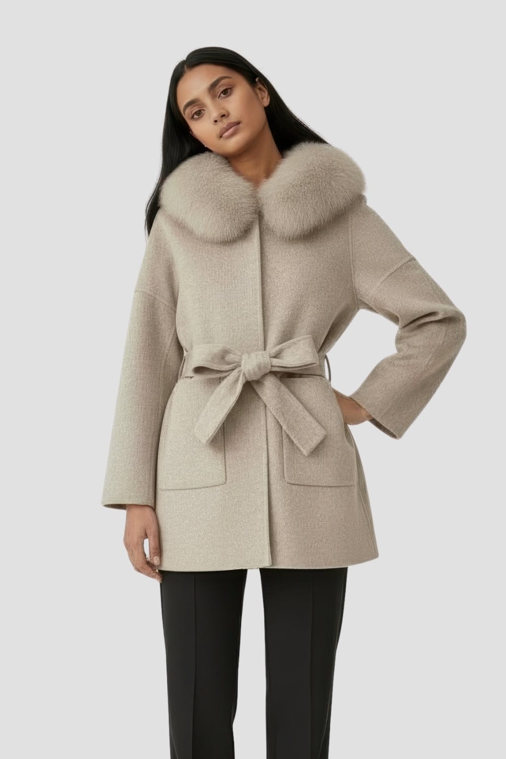 Veste cachemire fourrure femme marron Héritage fourrure