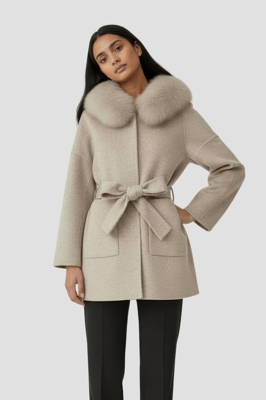 Veste cachemire fourrure femme marron Héritage fourrure