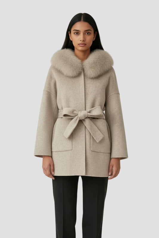 Veste cachemire fourrure femme marron Héritage fourrure