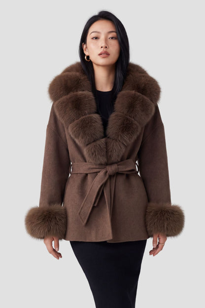 Veste cachemire fourrure femme marron Héritage fourrure