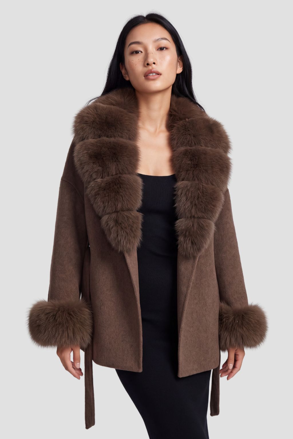 Veste cachemire fourrure femme marron Héritage fourrure