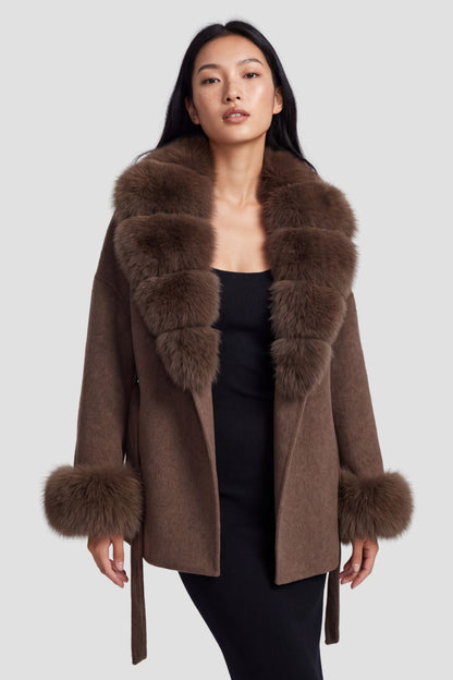 Veste cachemire fourrure femme marron Héritage fourrure