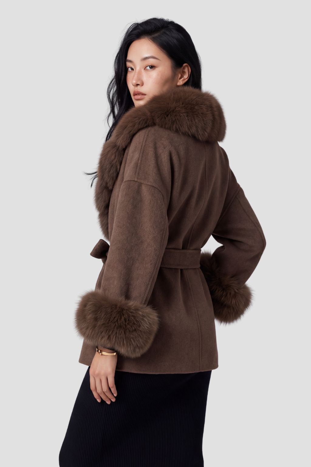 Veste cachemire fourrure femme marron Héritage fourrure