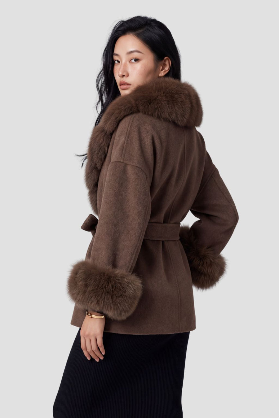 Veste cachemire fourrure femme marron Héritage fourrure