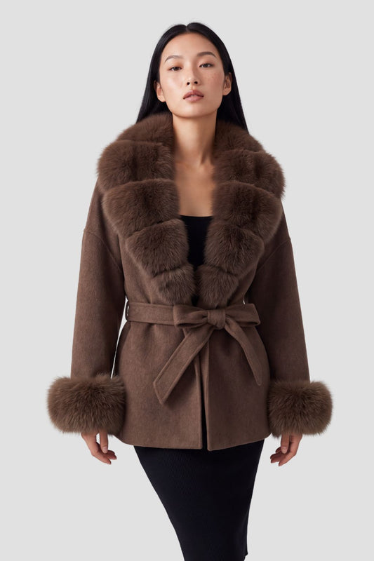 Veste cachemire fourrure femme marron Héritage fourrure