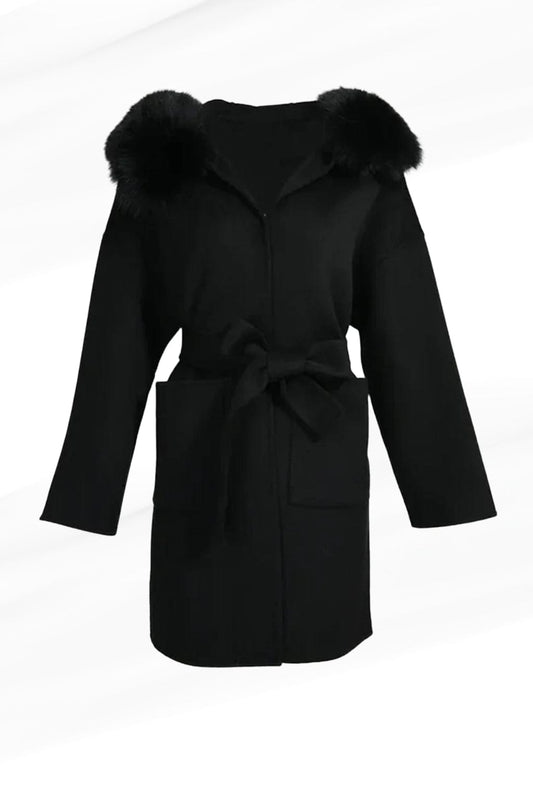 Veste cachemire fourrure femme noire Héritage fourrure
