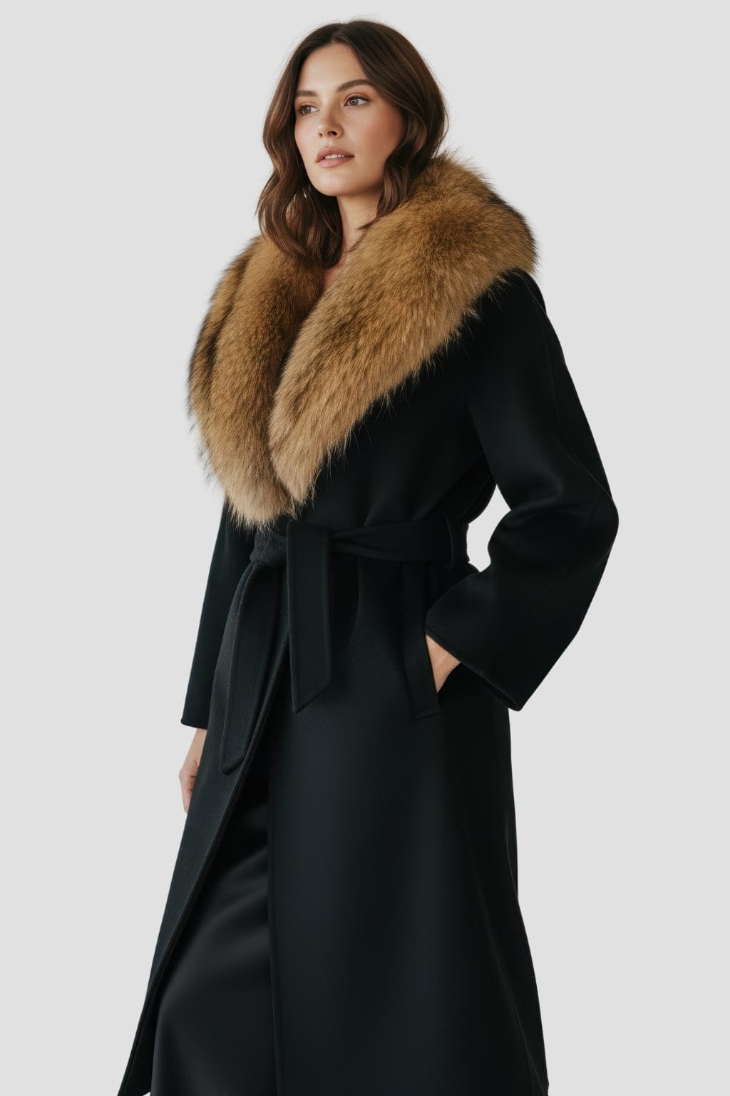 Veste cachemire fourrure femme noire Héritage fourrure