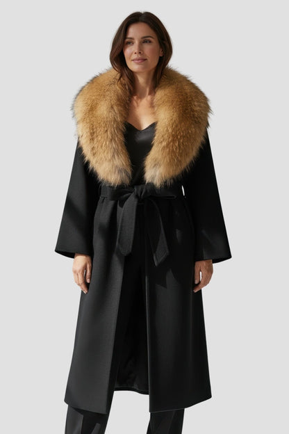 Veste cachemire fourrure femme noire Héritage fourrure