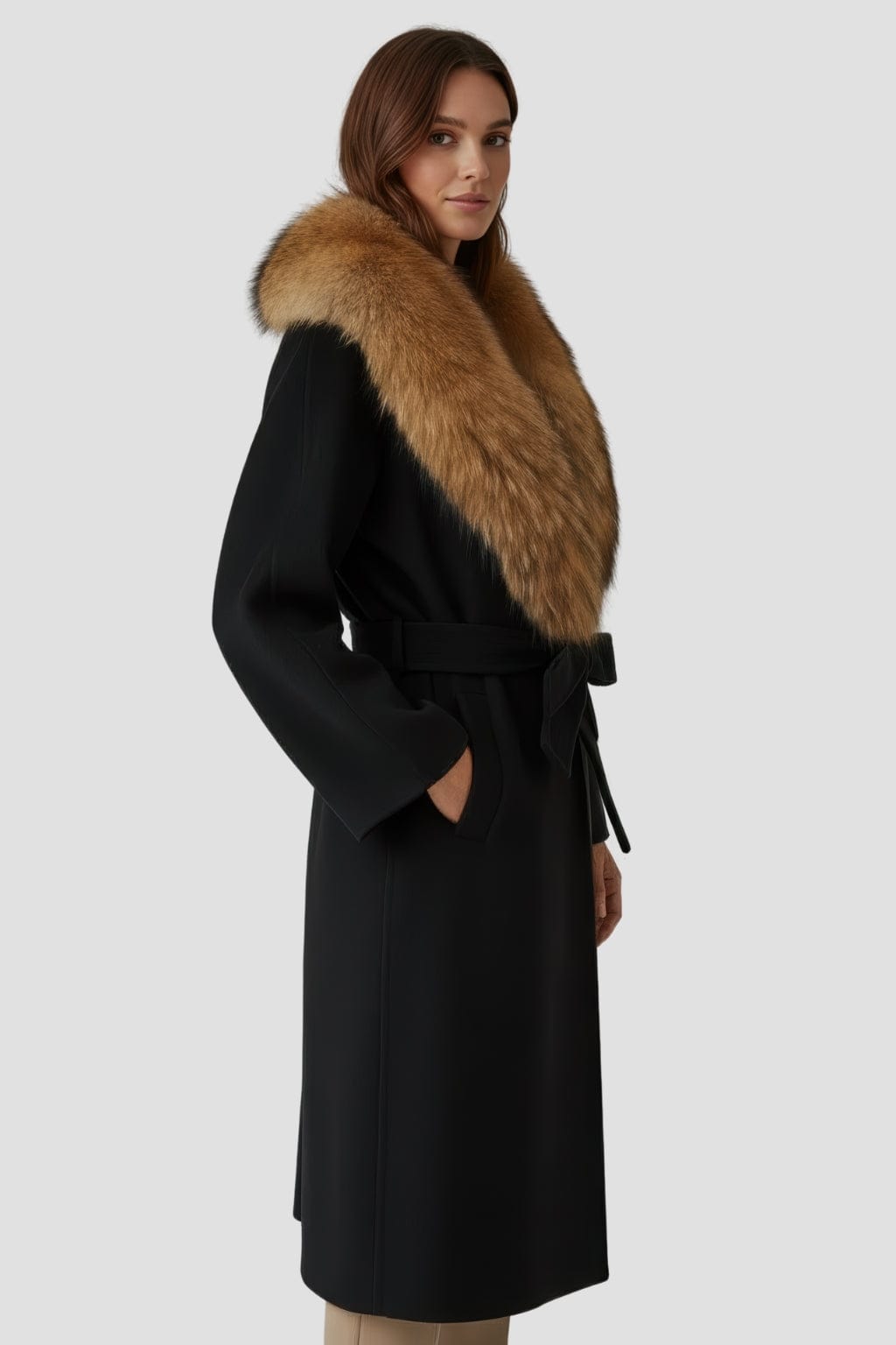 Veste cachemire fourrure femme noire Héritage fourrure