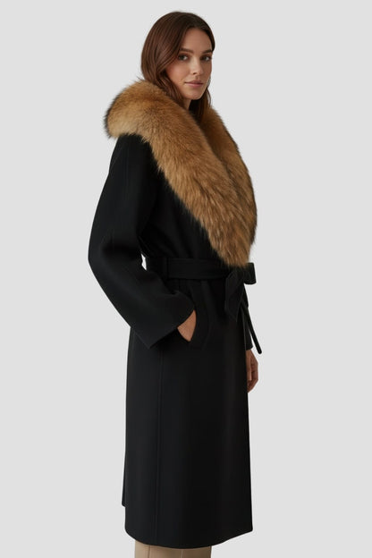 Veste cachemire fourrure femme noire Héritage fourrure