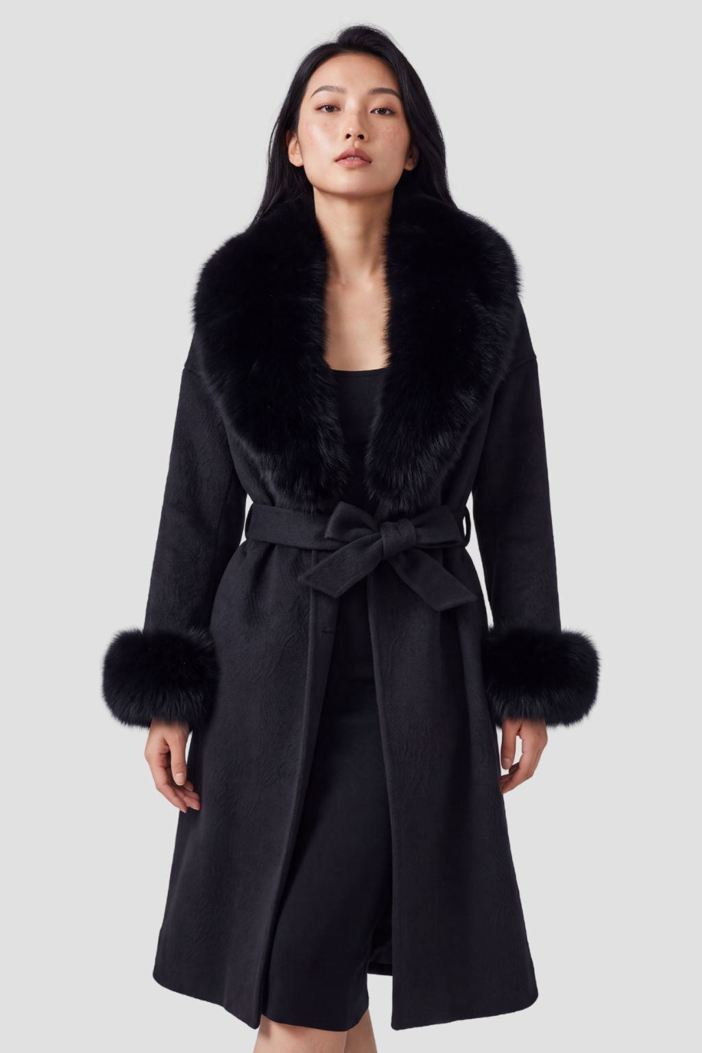 Veste cachemire fourrure femme noire Héritage fourrure