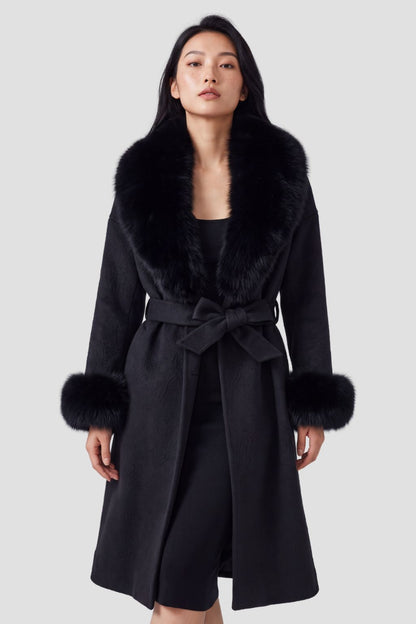 Veste cachemire fourrure femme noire Héritage fourrure