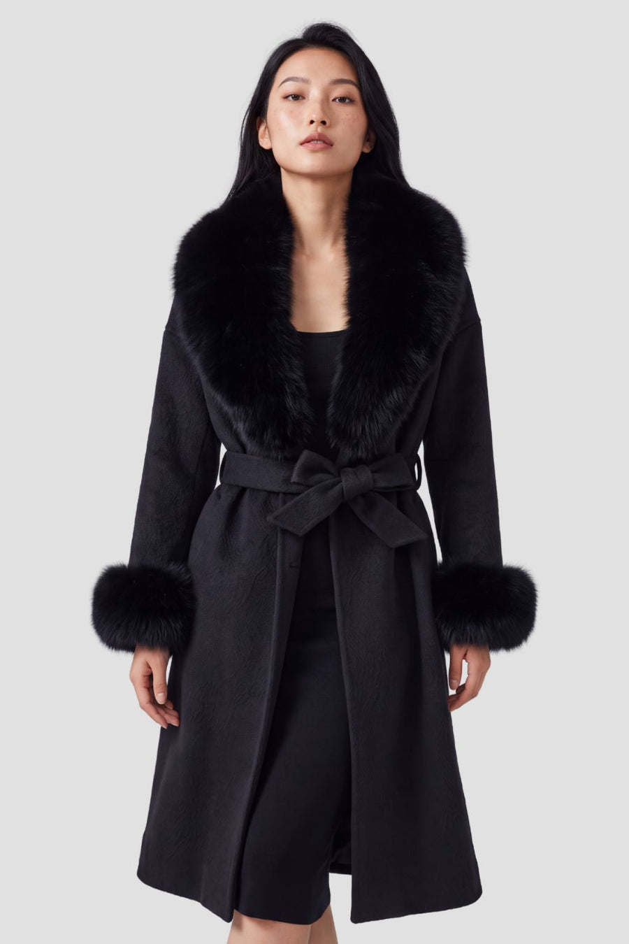 Veste cachemire fourrure femme noire Héritage fourrure