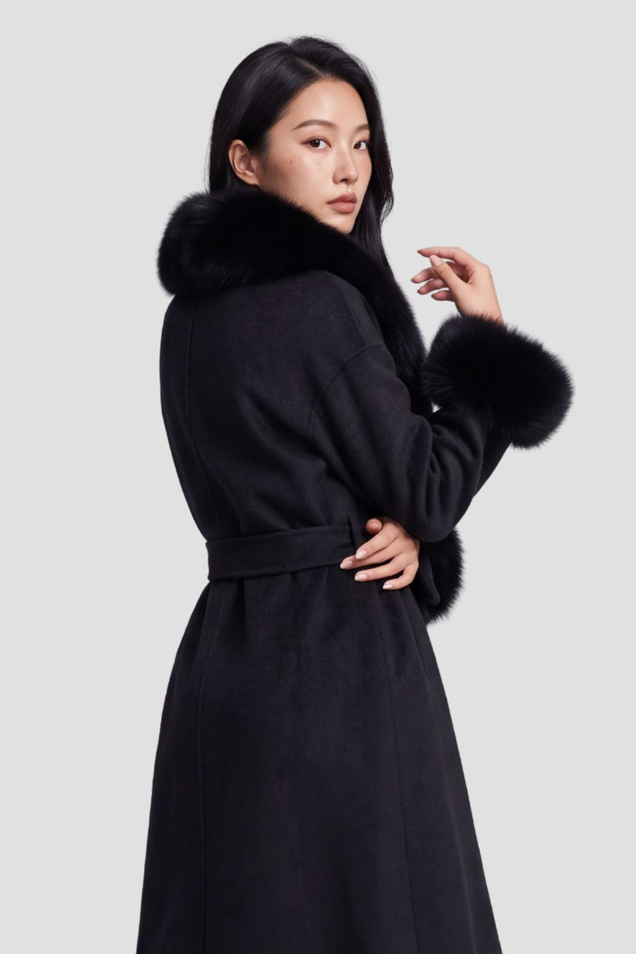 Veste cachemire fourrure femme noire Héritage fourrure