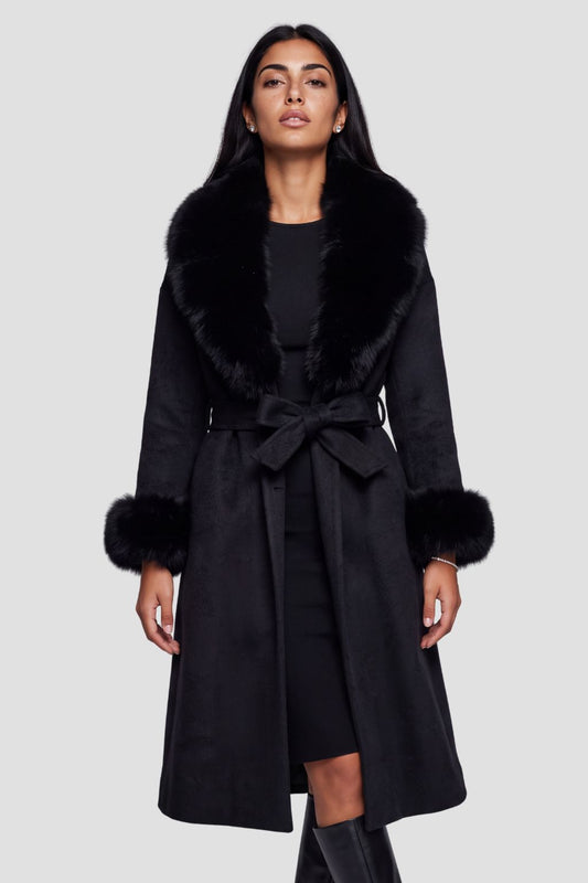 Veste cachemire fourrure femme noire Héritage fourrure