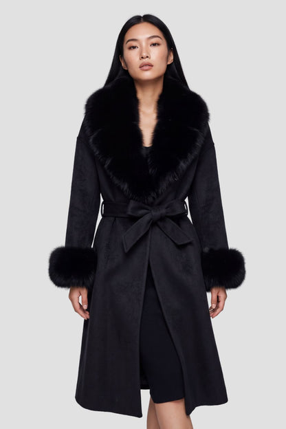Veste cachemire fourrure femme noire Héritage fourrure