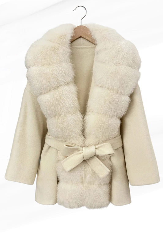 Veste col en fourrure beige Héritage fourrure