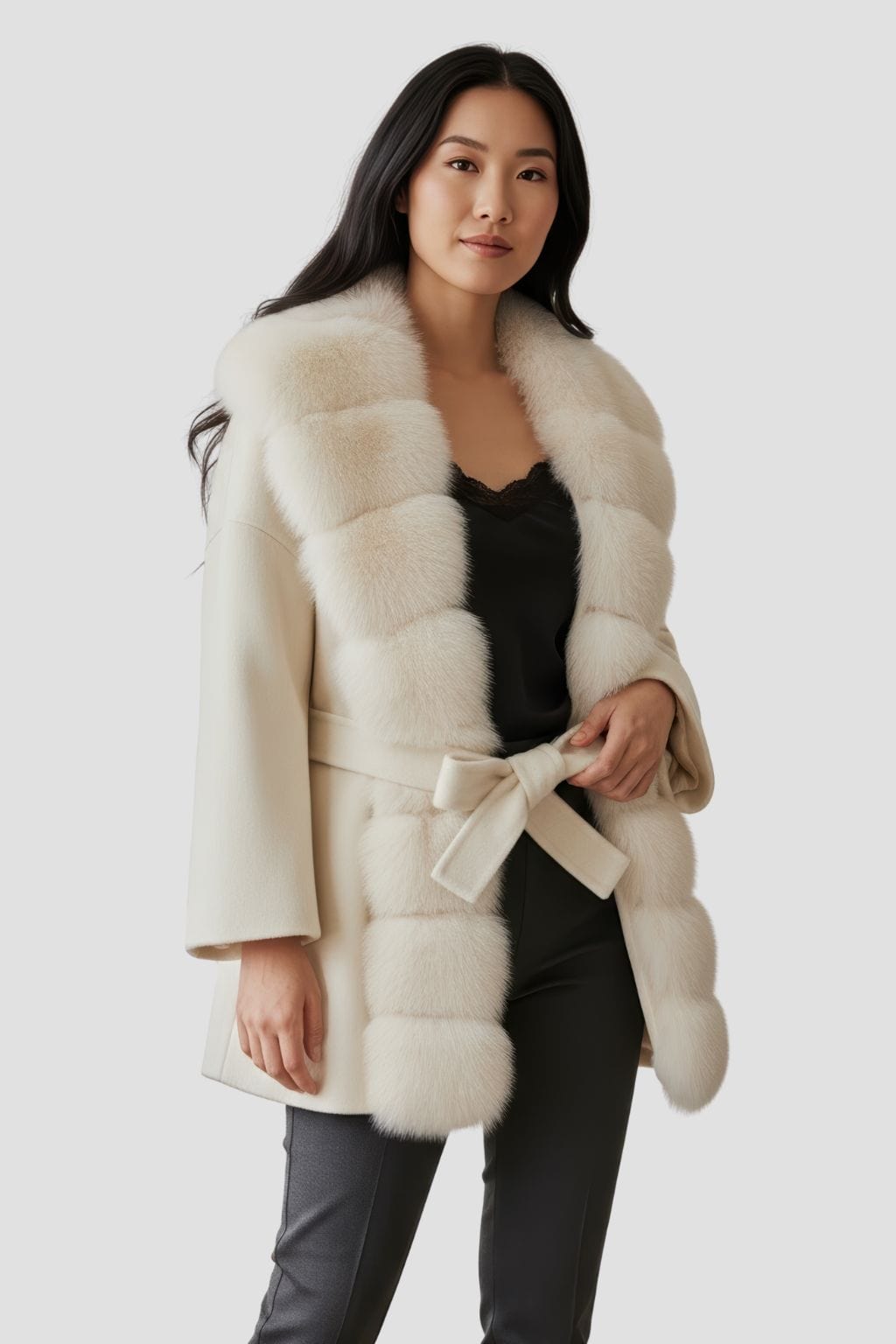 Veste col en fourrure beige Héritage fourrure