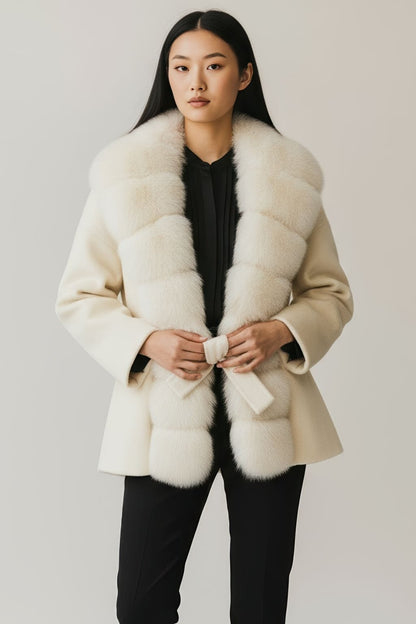 Veste col en fourrure beige Héritage fourrure