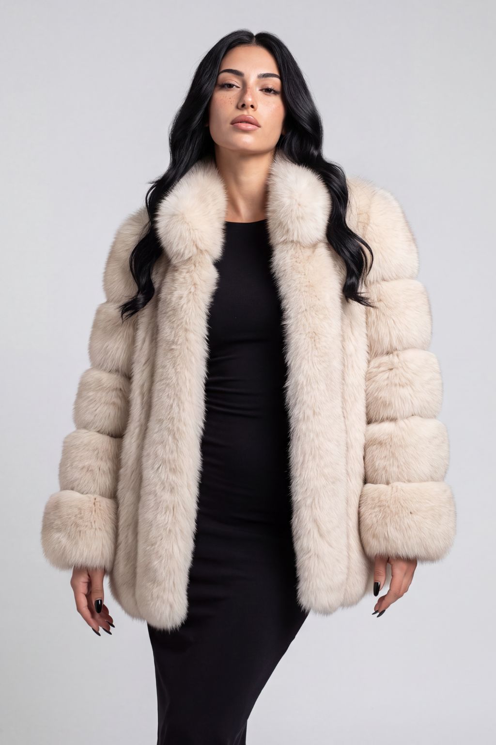 Veste col en fourrure beige Héritage fourrure