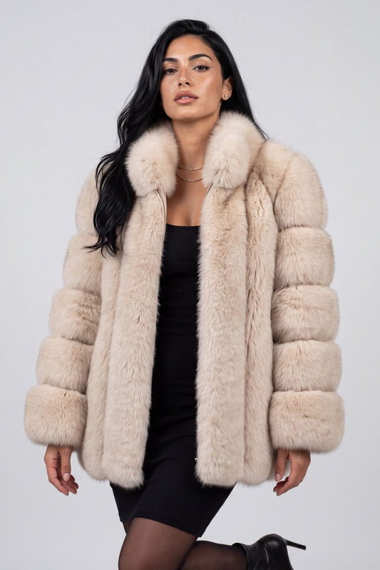Veste col en fourrure beige Héritage fourrure