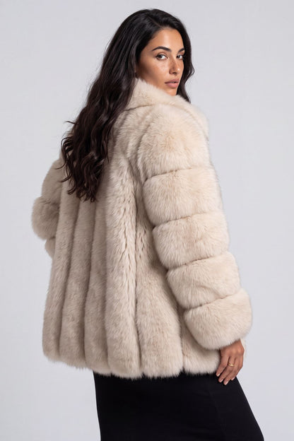 Veste col en fourrure beige Héritage fourrure