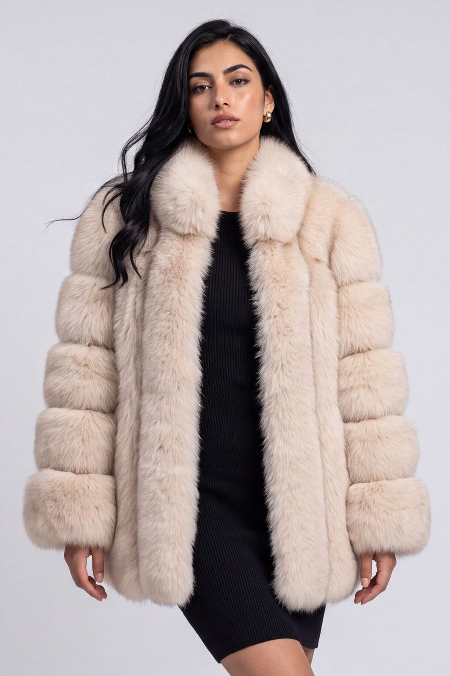 Veste col en fourrure beige Héritage fourrure