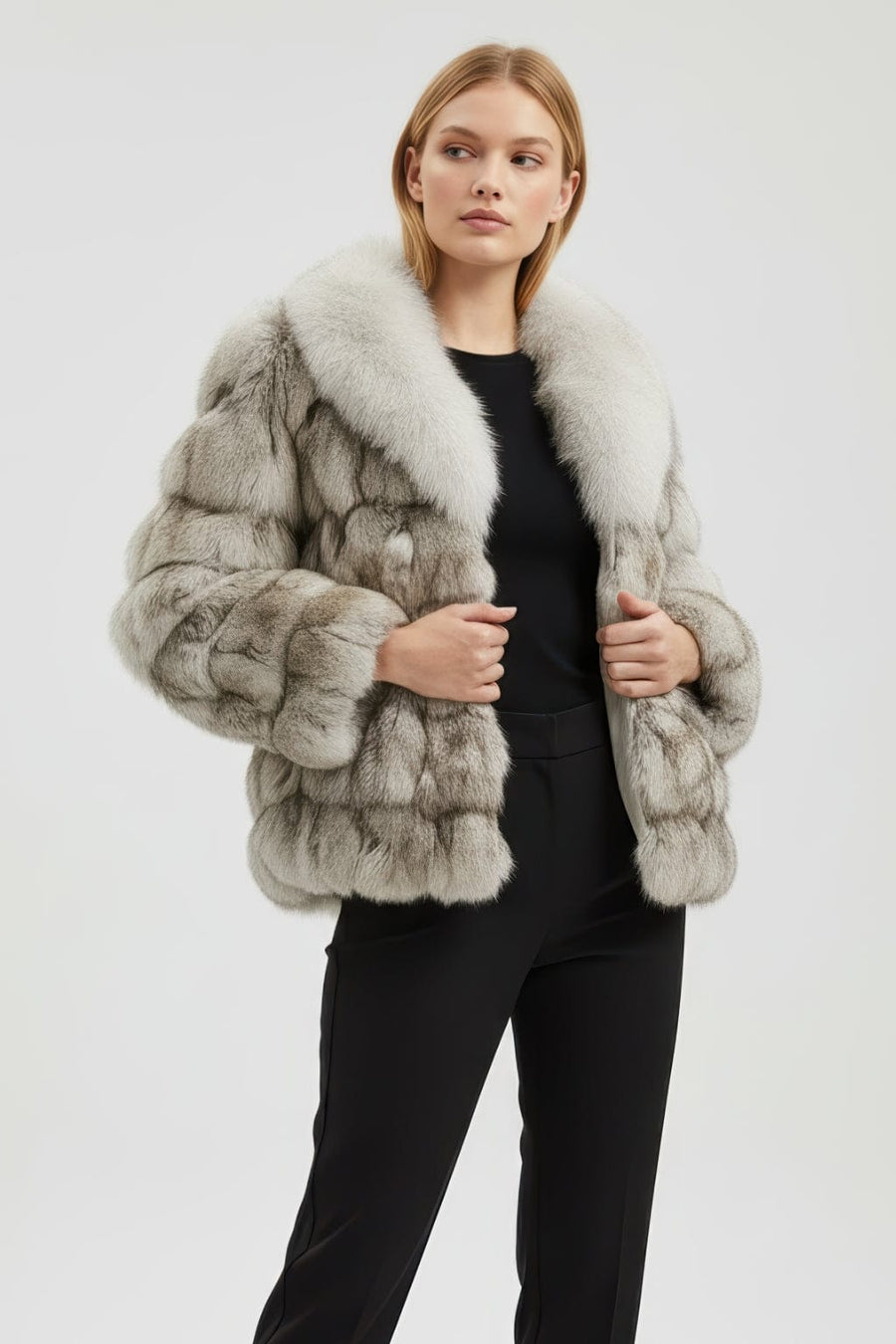 Veste col en fourrure blanc Héritage fourrure